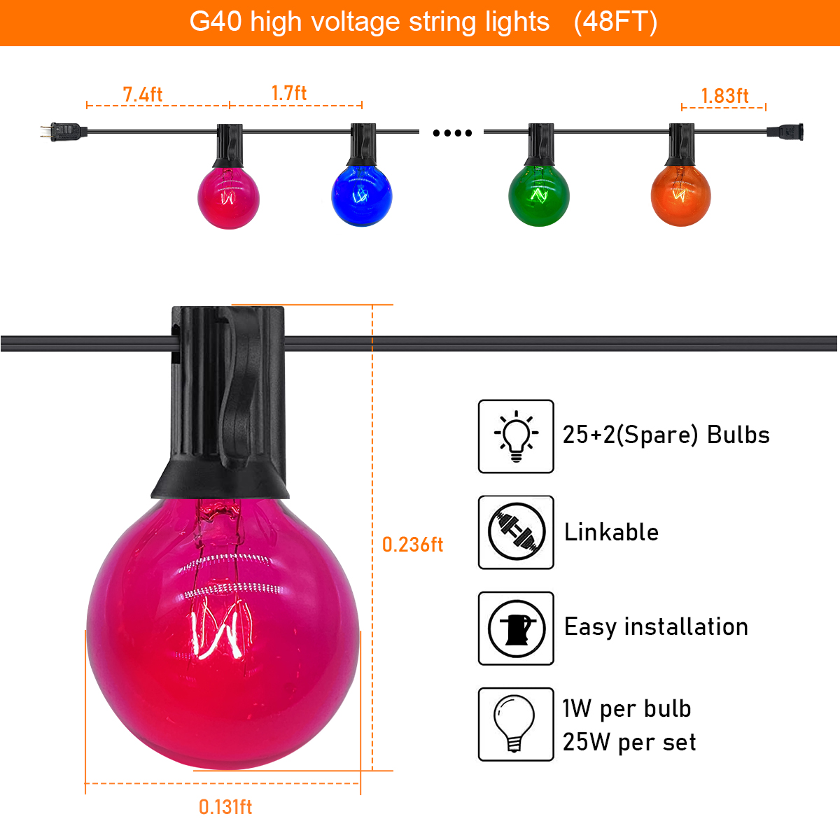 HCP098 G40多色高压灯串钨丝泡
